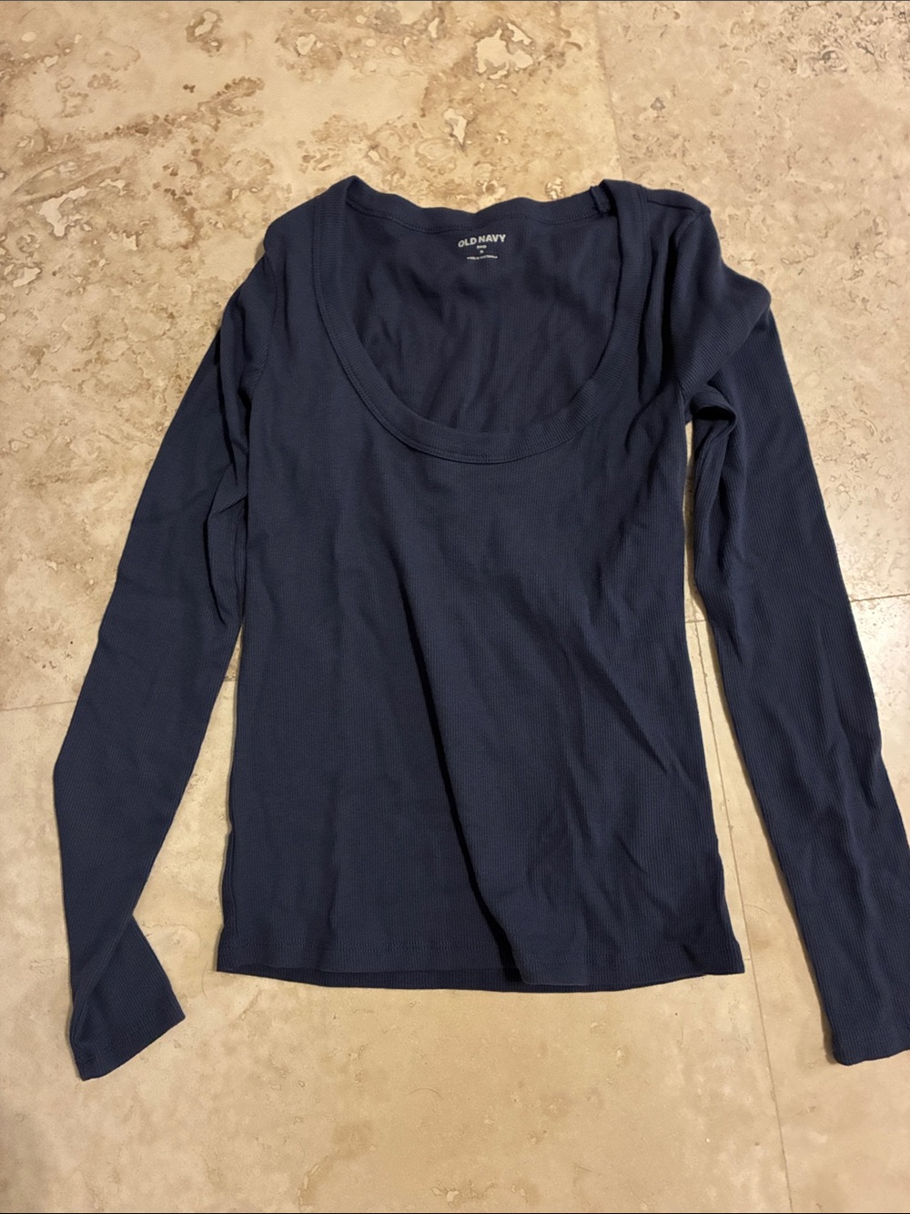 Old Navy Blue Ribbed Scoop Neck Long Sleeve Tee
